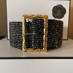 CHANEL vintage tweed and leather wide waist belt